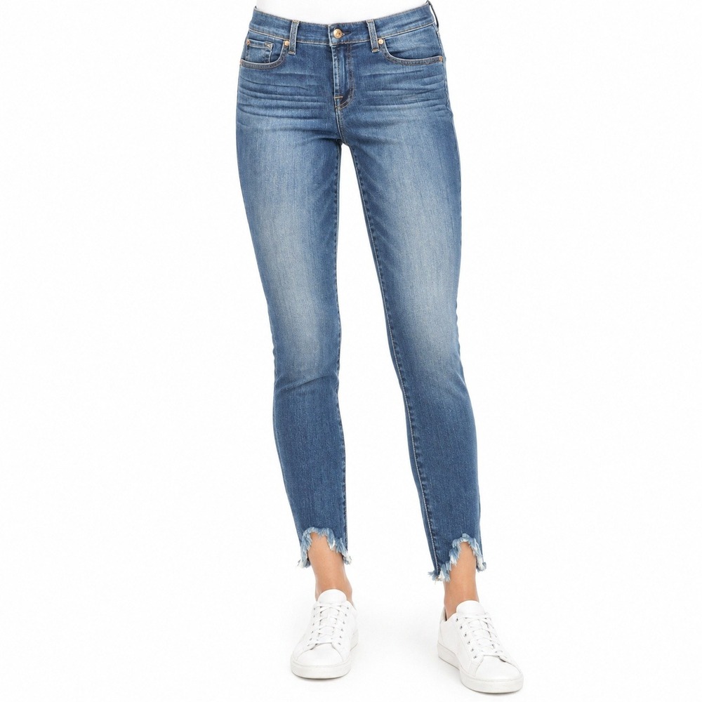 7 For All Mankind High Waist Ankle Gwenevere Jeans 29‎ Blue Notched Raw Hem NWOT